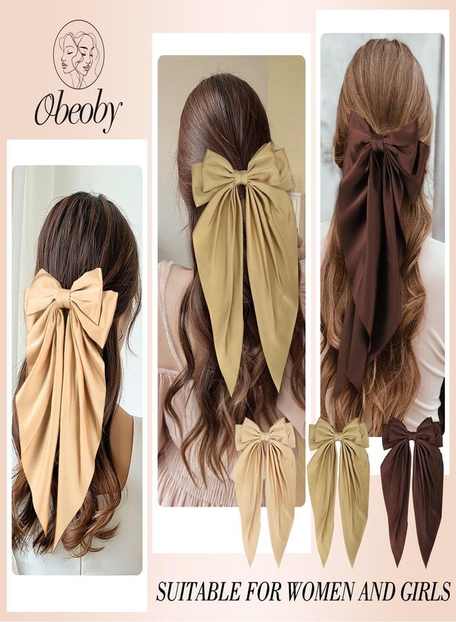 Obeoby 6 Pcs Satin Big Hair Bows, Hair Accessories for Women and Girls Cute Large Bow Clips for Wedding Holiday Birthday Valentines Day Gifts for Her (White, black, brown, gold) - Image 5
